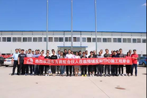 合伙人观摩团走进东方雨虹预铺反粘TPO标准化施工现场